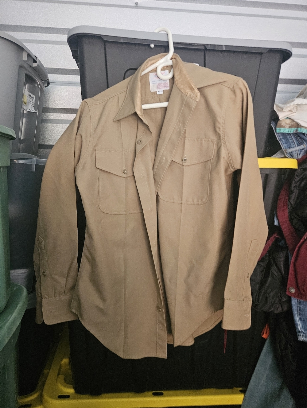 Creighton Shirt Mens Medium Khaki Military Style Long Sleeve 50s Vintage